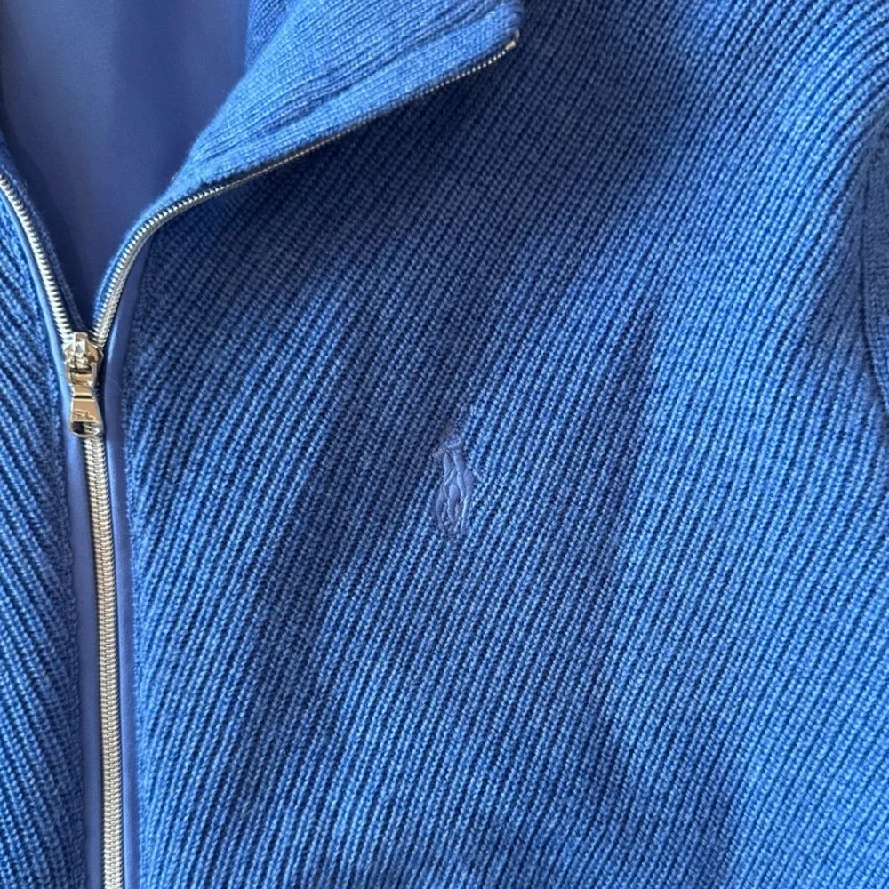 Polo Golf Ralph Lauren Womens Preppy Quarter Zip Sweater XS Blue Merino Wool Rib
